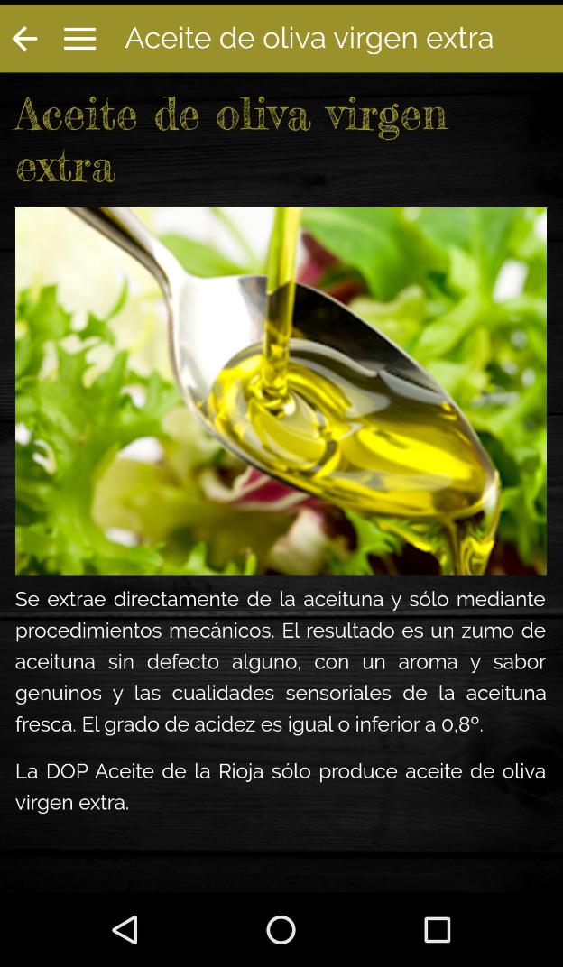 La APP de la DOP Aceite de La Rioja contiene mucha e interesante información del secto, del aceite, de las variedades, productores... e incluso recetas. :: L.R./