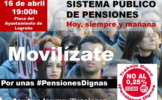 Concentración en defensa de las pensiones el próximo lunes 16