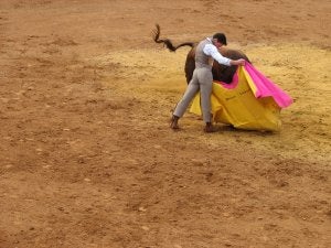 Una verónica mecida; así toreó Diego Urdiales en un tentadero de machos de la ganadería de Carriquiri. :: JOSÉ MARÍA SOTOMAYOR/