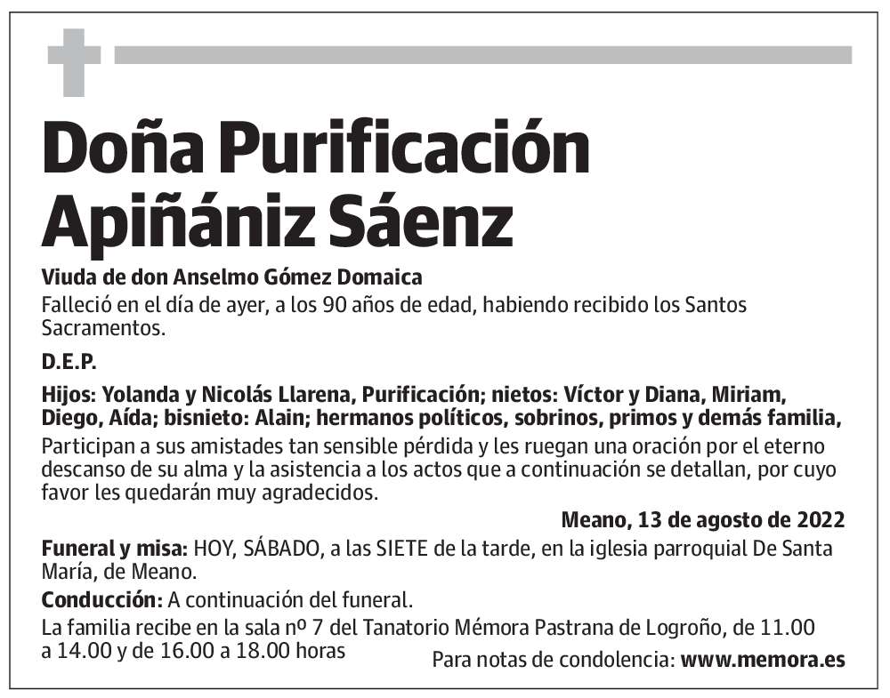 Doña Purificación Apiñániz Sáenz