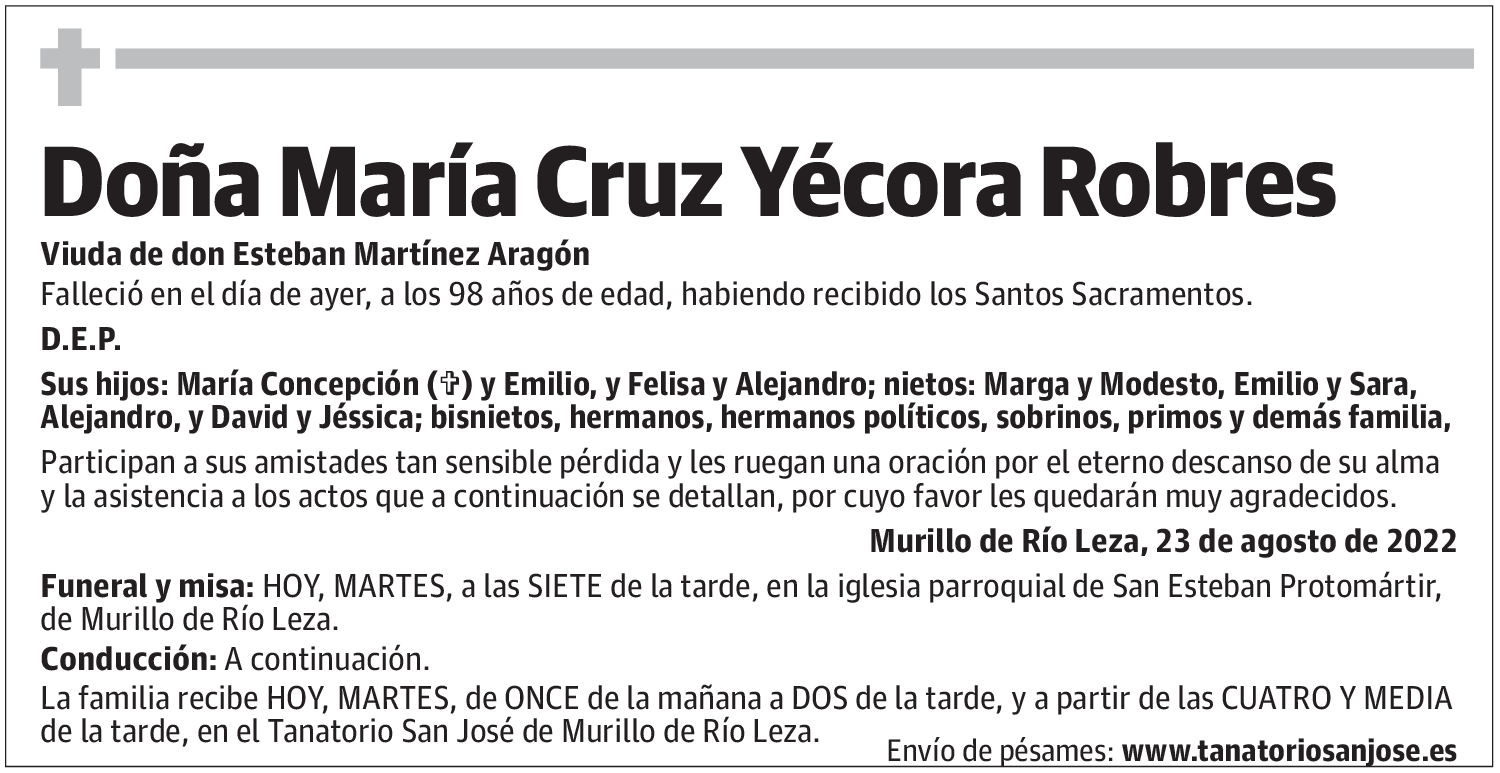 Doña María Cruz Yécora Robres