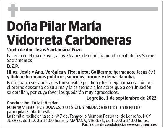 Doña Pilar María Vidorreta Carboneras