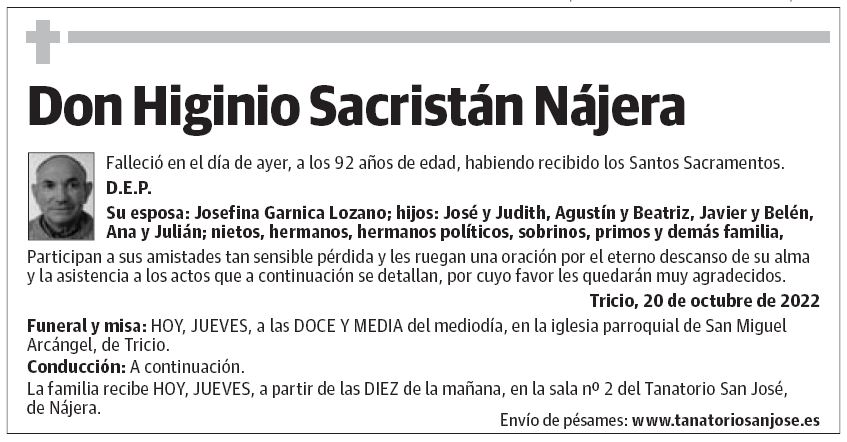 Don Higinio Sacristán Nájera