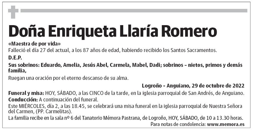 Doña Enriqueta Llaría Romero