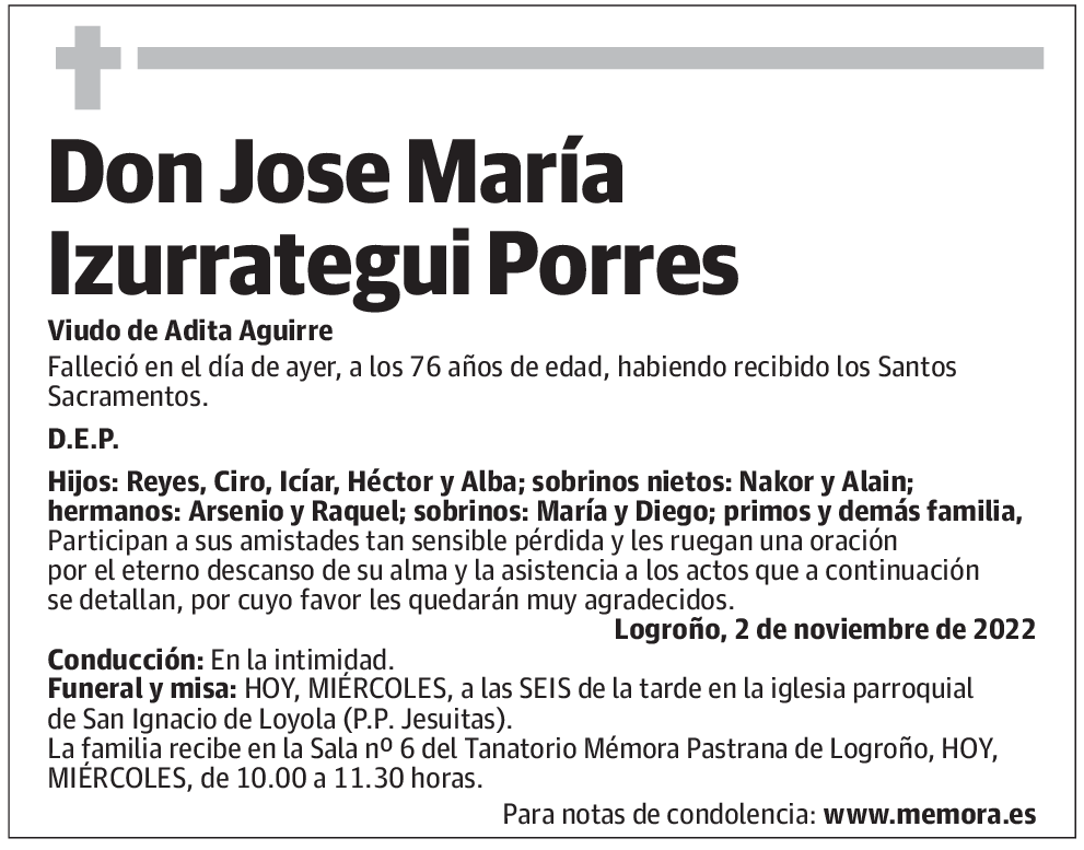 Don Jose María Izurrategui Porres