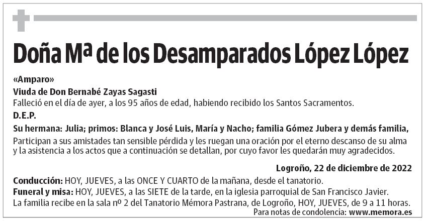 Doña Mª de los Desamparados López López