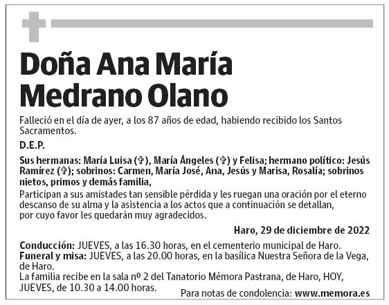 Doña Ana María Medrano Olano