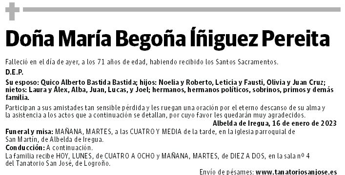 Doña María Begoña Íñiguez Pereita