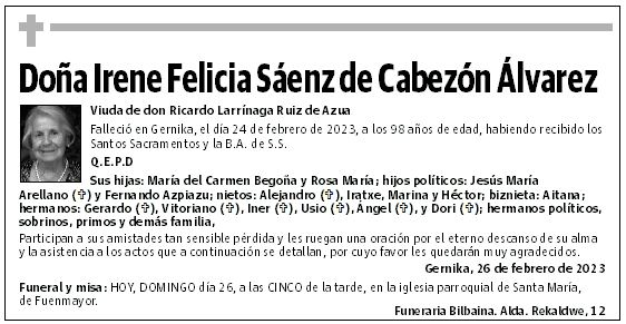 Doña Irene Felicia Sáenz de Cabezón Álvarez