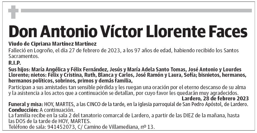 Don Antonio Víctor Llorente Faces