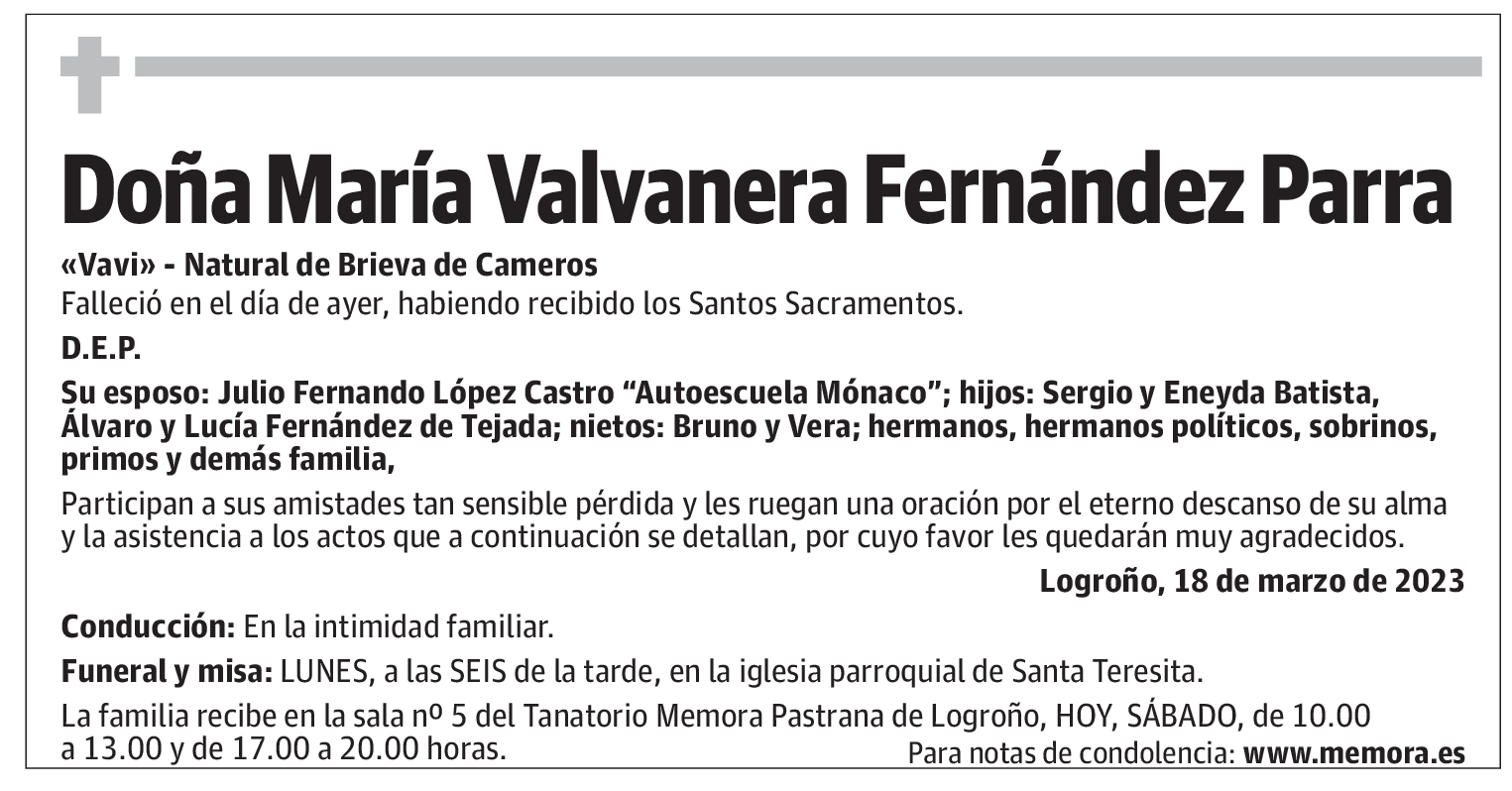 Doña María Valvanera Fernández Parra
