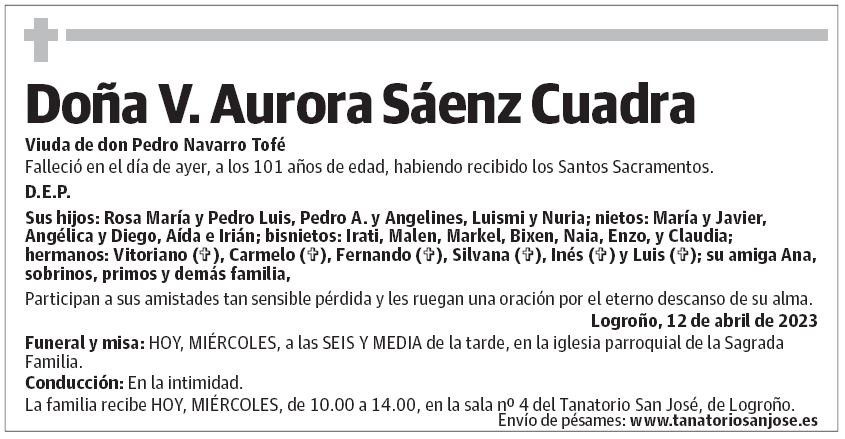 Doña V. Aurora Sáenz Cuadra