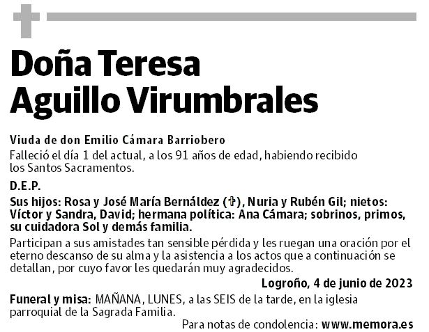 Doña Teresa  Aguillo Virumbrales