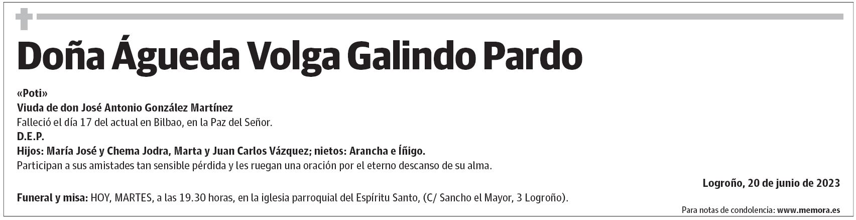 Doña Águeda Volga Galindo Pardo
