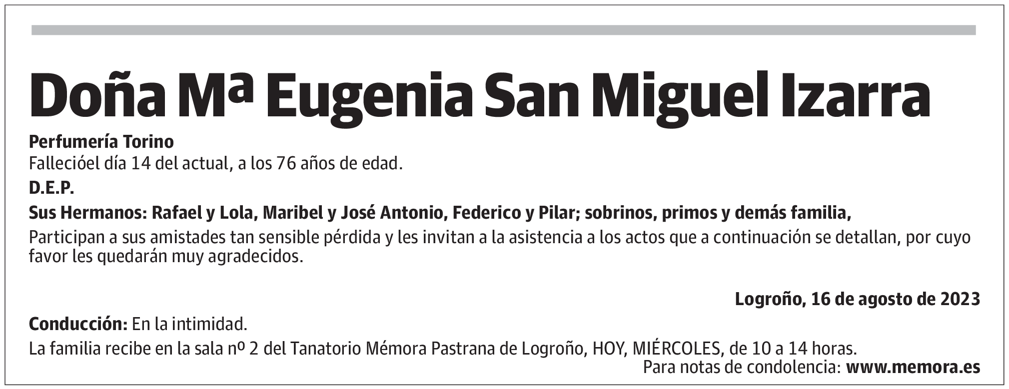 Doña Mª Eugenia San Miguel Izarra