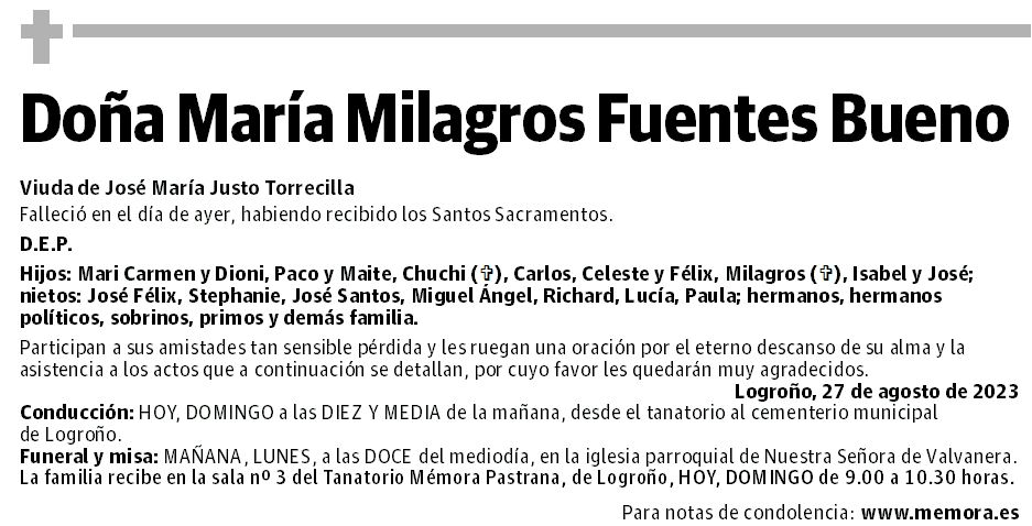 Doña María Milagros Fuentes Bueno