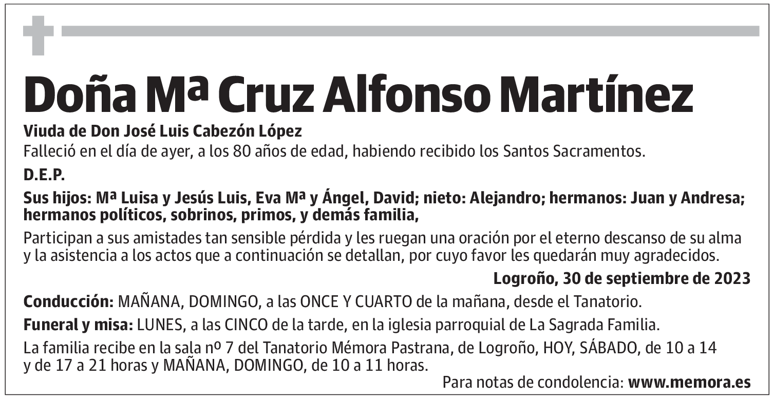 Doña Mª Cruz Alfonso Martínez