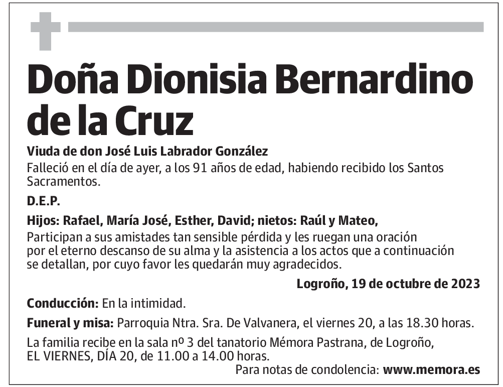 Doña Dionisia Bernardino de la Cruz