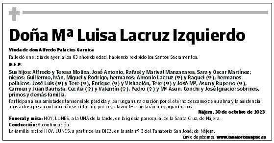 Doña Mª Luisa Lacruz Izquierdo