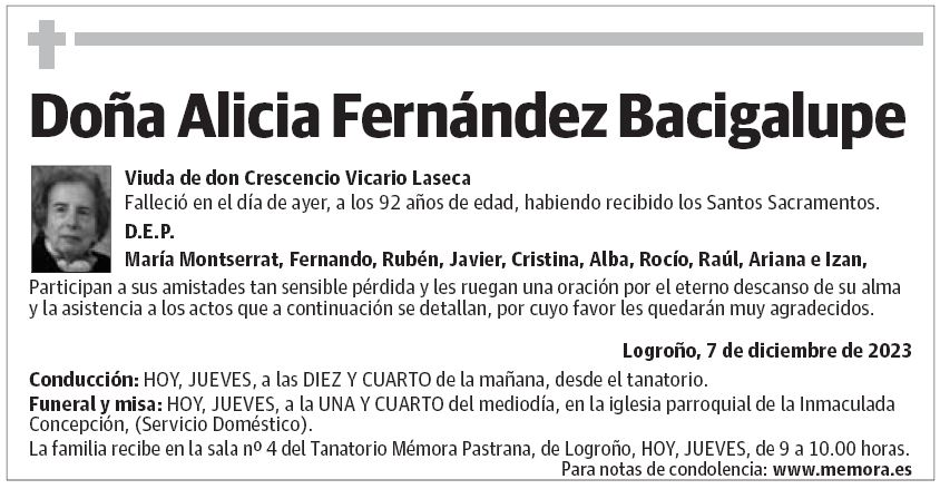 Doña Alicia Fernández Bacigalupe