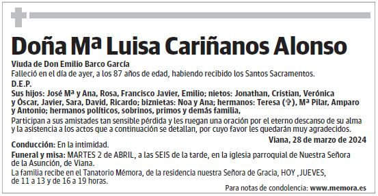 Doña Mª Luisa Cariñanos Alonso