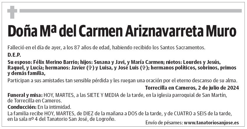 Doña Mª del Carmen Ariznavarreta Muro
