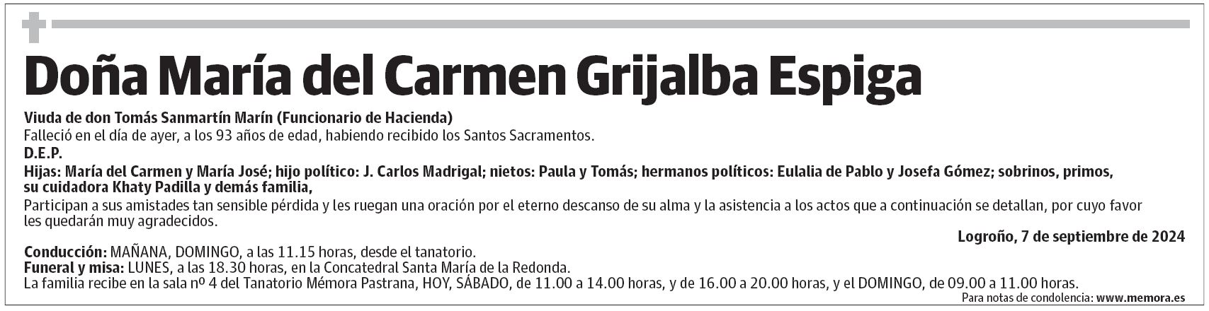 Doña María del Carmen Grijalba Espiga