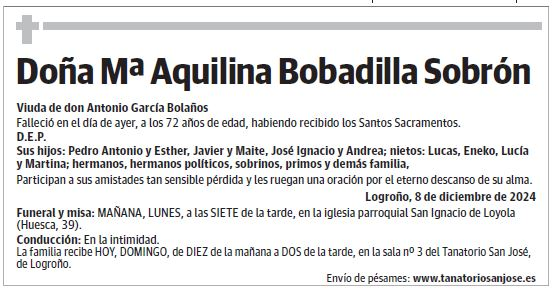 Doña Mª Aquilina Bobadilla Sobrón