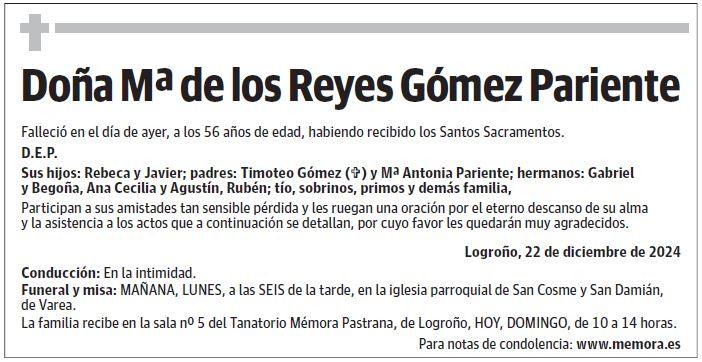 Doña Mª de los Reyes Gómez Pariente