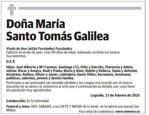 Doña María Santo Tomás Galilea