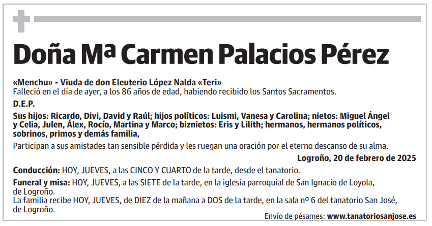 Doña Mª Carmen Palacios Pérez