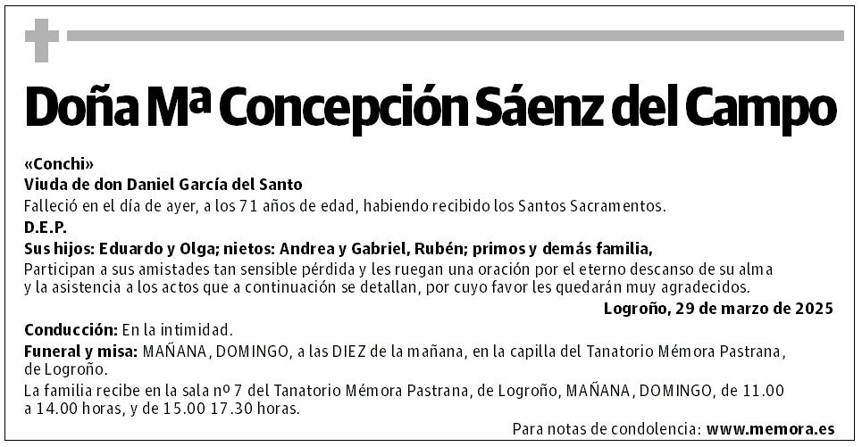 Doña Mª Concepción Sáenz del Campo