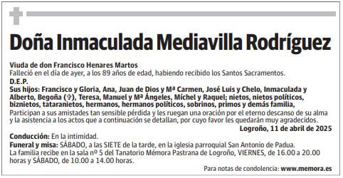 Doña Inmaculada Mediavilla Rodríguez