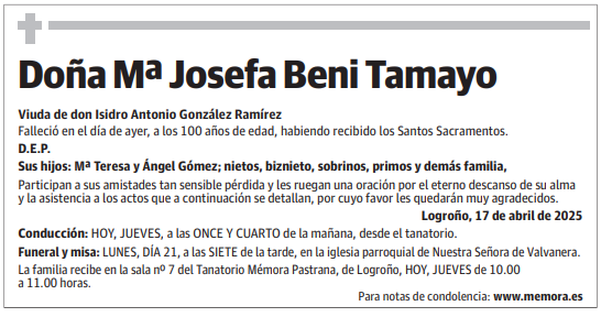 Doña Mª Josefa Beni Tamayo