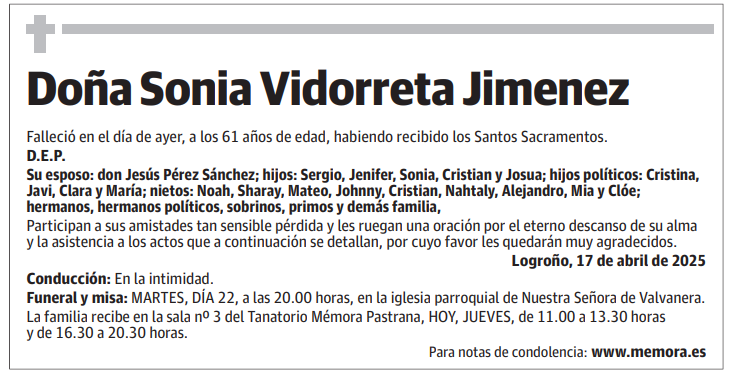 Doña Sonia Vidorreta Jimenez