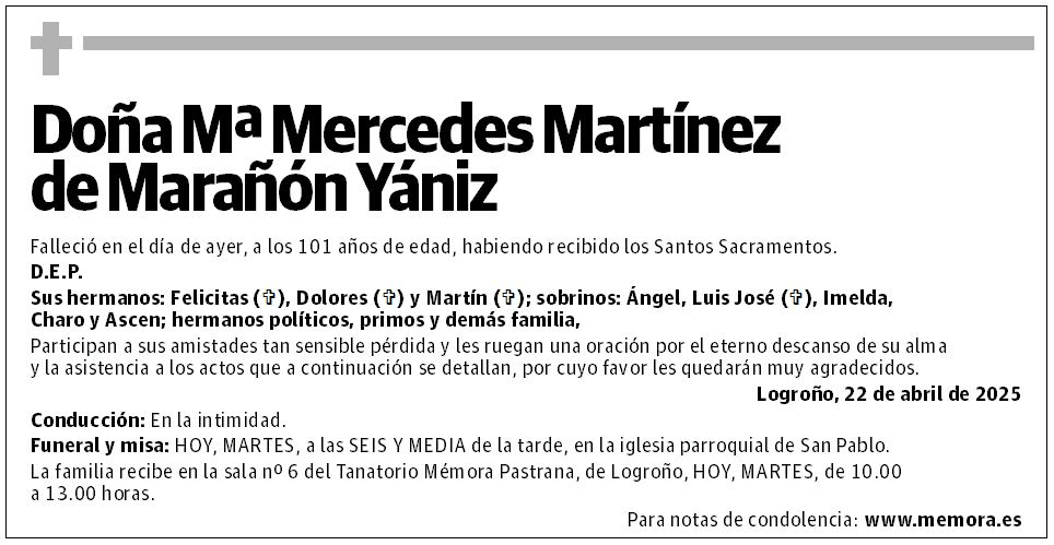 Doña Mª Mercedes Martínez de Marañón Yániz